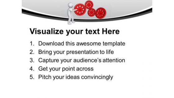 Man Pushing Red Gears PowerPoint Templates Ppt Backgrounds For Slides 0713