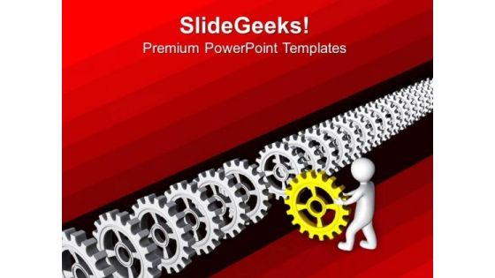 Man Putting Gears In A Row PowerPoint Templates Ppt Backgrounds For Slides 0713