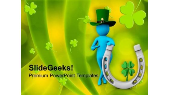 Man With Green Hat And Clover Leaf Patrick PowerPoint Templates Ppt Backgrounds For Slides 0313