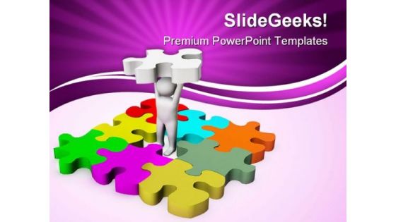 Man With Last Puzzle Business PowerPoint Templates And PowerPoint Backgrounds 0411