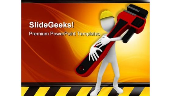 Man Worker With Wrench Construction PowerPoint Templates And PowerPoint Backgrounds 0311