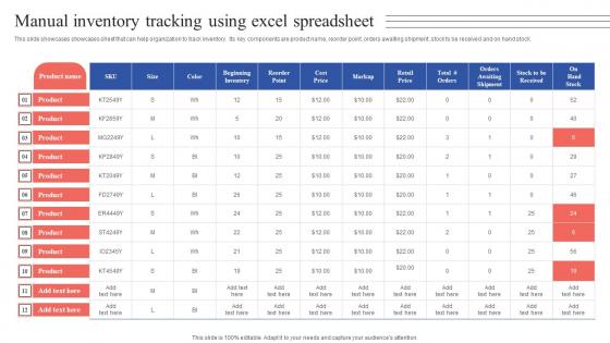Manual Inventory Tracking Using Excel Spreadsheet Tactical Guide Stock Administration Summary Pdf