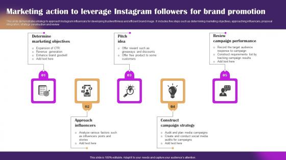 Marketing Action To Leverage Instagram Followers For Brand Promotion Ppt Infographic Clipart pdf Marketing Action To Leverage Instagram Followers For Brand Promotion Ppt Infographic Clipart pdf