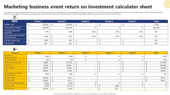 Marketing Business Event Return On Investment Calculator Sheet Formats Pdf
