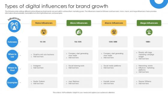 Marketing Growth Strategy Types Of Digital Influencers For Brand Growth Strategy SS V
