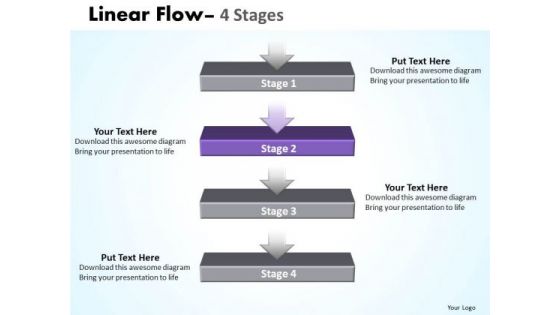 Marketing PowerPoint Template Linear Flow 4 Stages Project Management Graphic