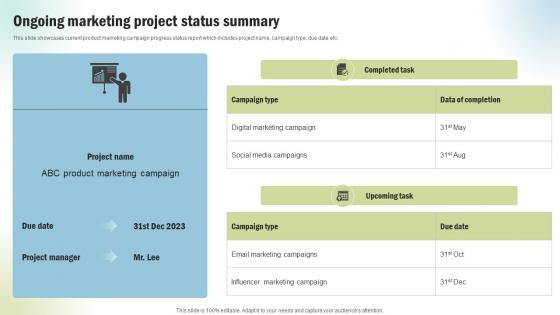 Marketing Project Performance Benchmarking Ongoing Marketing Project Status CRP SS V Marketing Project Performance Benchmarking Ongoing Marketing Project Status CRP SS V