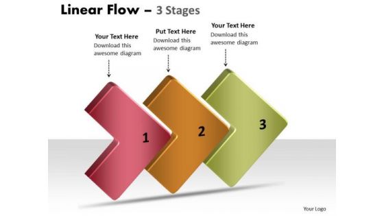 Mba Models And Frameworks 3d Linear Flow 3 Stages Business Cycle Diagram