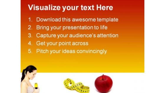Measuring Tape With Red Apple Health PowerPoint Templates And PowerPoint Backgrounds 0311