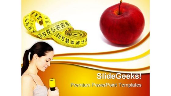 Measuring Tape With Red Apple Health PowerPoint Templates And PowerPoint Backgrounds 0311