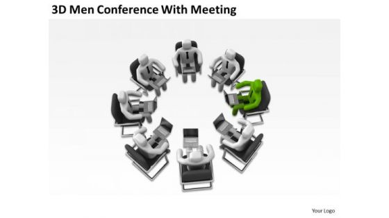 Men At Work Business As Usual 3d Conference With Meeting PowerPoint Templates
