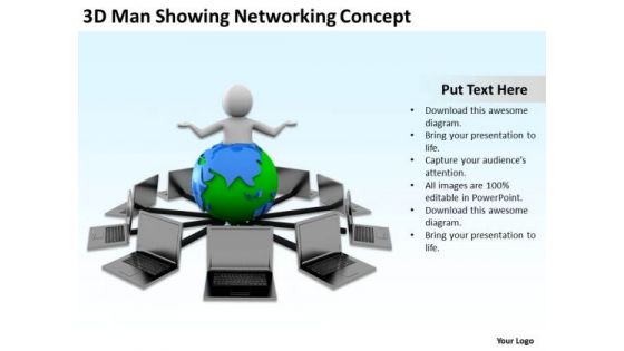 Men At Work Business As Usual 3d Man Showing Networking Concept PowerPoint Templates
