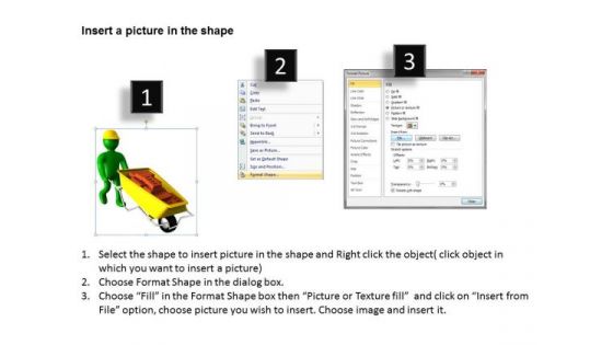 Men At Work Business As Usual 3d Man With Bricks Wheelbarrow Industrial PowerPoint Templates