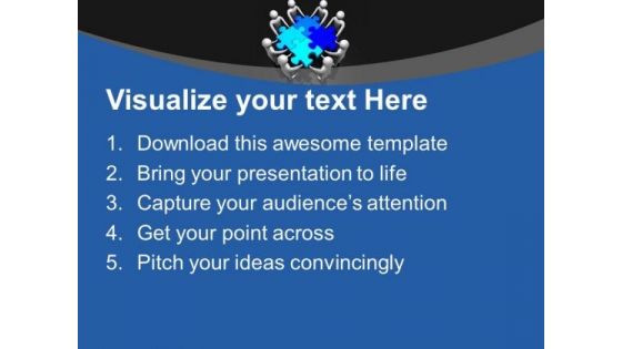 Men Holding Blue Puzzles Solution Teamwork PowerPoint Templates Ppt Backgrounds For Slides 0313