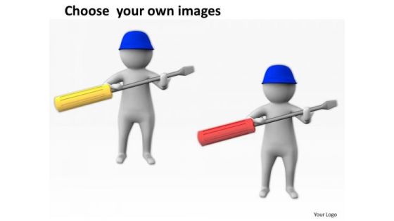 Men In Business 3d Man Holding Screw Driver PowerPoint Slides