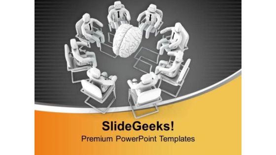 Men In Meeting Around Human Brain PowerPoint Templates Ppt Backgrounds For Slides 0713