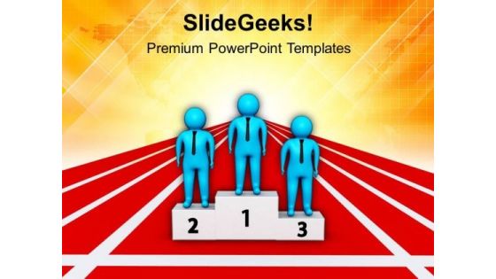 Men Standing On Winning Podium PowerPoint Templates Ppt Backgrounds For Slides 0713