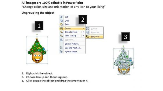 Merry Christmas Smileys With Christmas Trees PowerPoint Slides