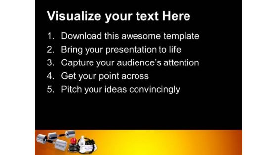 Metallic Dumbbells Body Fitness Material PowerPoint Templates Ppt Backgrounds For Slides 0113