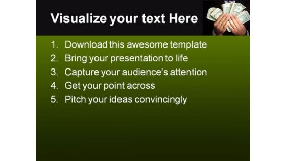 Money In Hand Business PowerPoint Template 0610