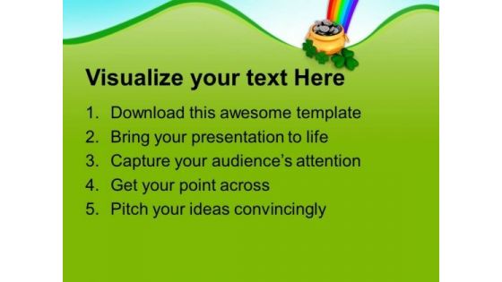 Money Pot And Three Clover Leafs Under Rainbow PowerPoint Templates Ppt Backgrounds For Slides 0313