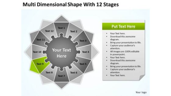 Multi Dimensional Shape With 12 Stages Ppt How To Write Business Plan PowerPoint Templates