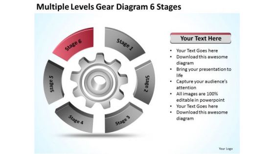 Multiple Levels Gear Diagram 6 Stages Ppt Church Business Plan Template PowerPoint Slides