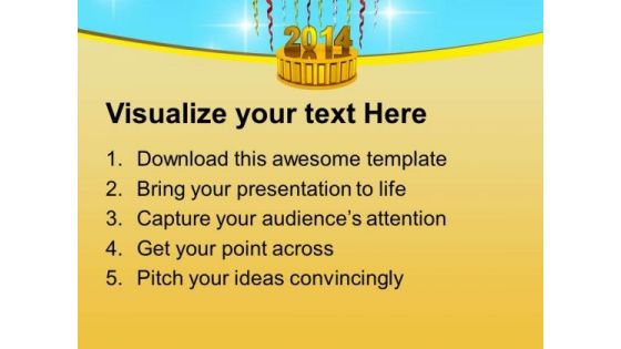 New Year 2014 On Golden Podium PowerPoint Template 1113