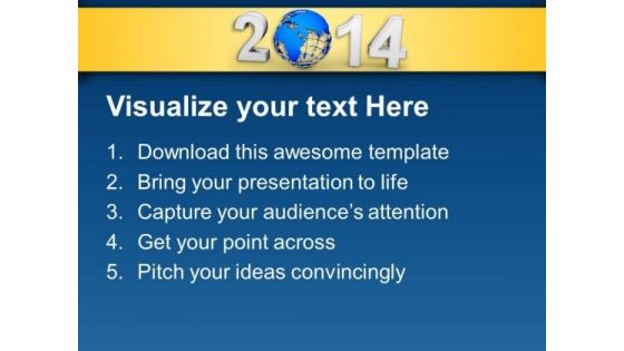 New Year 2014 With Globe PowerPoint Template 1113