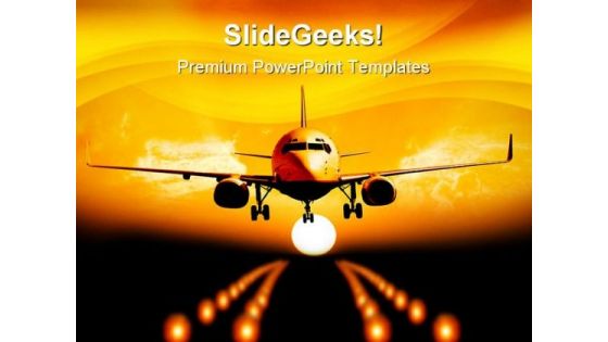 Night Landing Airplane Transportation PowerPoint Templates And PowerPoint Backgrounds 0311