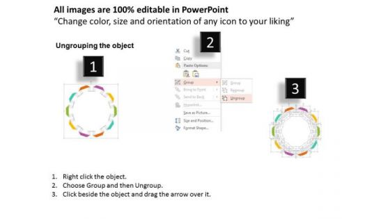Nine Staged Circular Ribbon Text Box Diagram Presentation Template