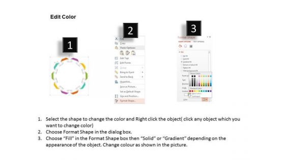 Nine Staged Circular Ribbon Text Box Diagram Presentation Template