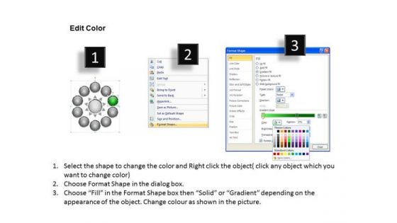 Nine Stages Diverging Factors Flow Chart Cycle Circular Spoke PowerPoint Templates