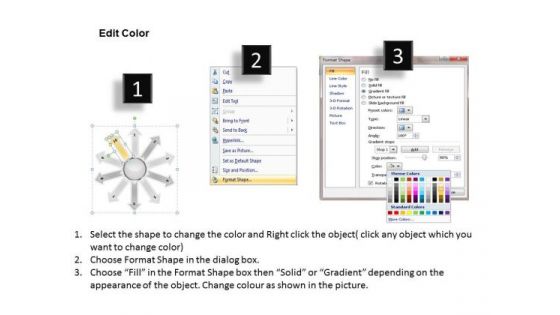 Of Diverging 10 Stages Development Process Circular Flow Spoke Diagram PowerPoint Slides