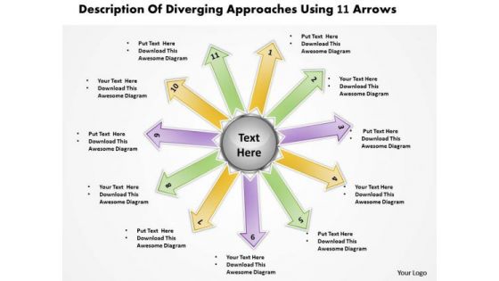 Of Diverging Approaches Using 11 Arrows Ppt Circular Motion Chart PowerPoint Templates