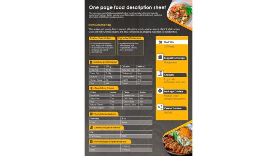 One Page Food Description Sheet PDF Document PPT Template One Page Food Description Sheet PDF Document PPT Template