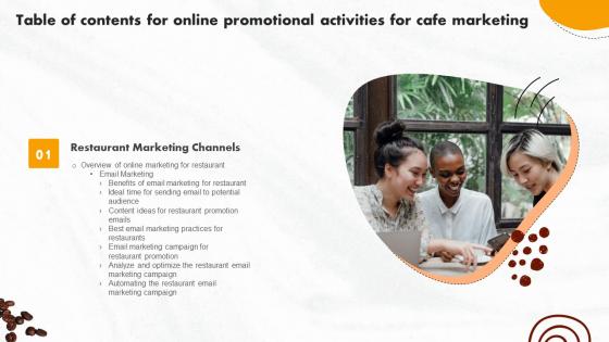 Online Promotional Activities For Cafe Marketing Table Of Contents Slides Pdf