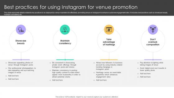 Online Venue Advertising Plan Best Practices For Using Instagram For Venue Promotion Strategy SS V