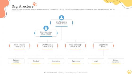 Org Structure Pet Care Solution Provider Investor Funding Elevator Pitch Deck