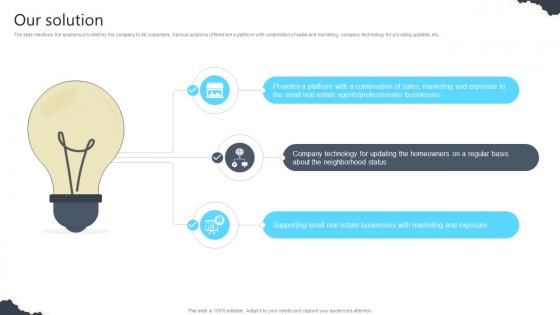 Our Solution Real Estate Platform Investor Funding Elevator Pitch Deck