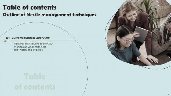 Outline Of Nestle Management Techniques Ppt Powerpoint Presentation Complete Deck