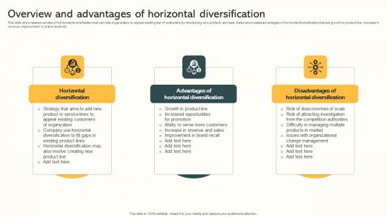 Overview And Advantages Of Horizontal Diversification Market Expansion Through Slides Pdf