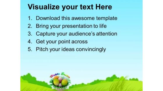 Painted Eggs In Basket Happy Easter PowerPoint Templates Ppt Backgrounds For Slides 0313