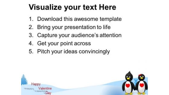 Penguin Couple Holding Hands Valentines Day PowerPoint Templates Ppt Backgrounds For Slides 0213