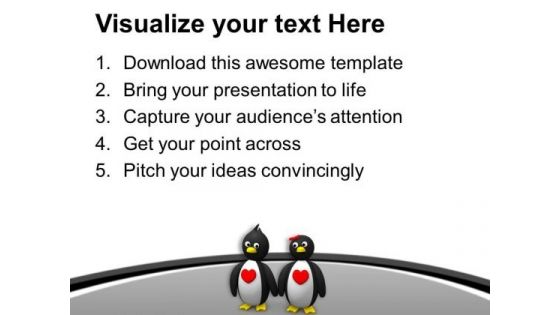 Penguins Holding Hands Love Theme PowerPoint Templates Ppt Backgrounds For Slides 0713