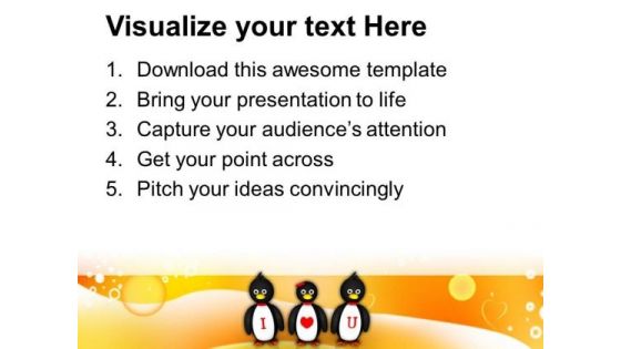 Penguins With Love Message PowerPoint Templates Ppt Backgrounds For Slides 0213