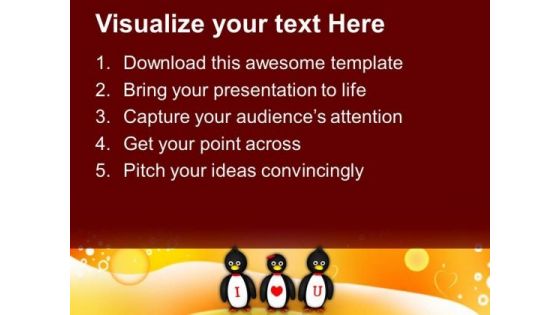 Penguins With Love Message PowerPoint Templates Ppt Backgrounds For Slides 0213