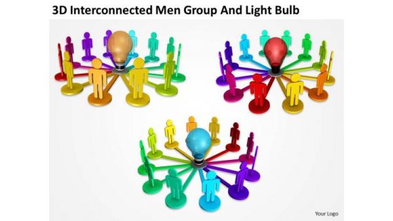 People Business 3d Interconnected Men Group And Light Bulb PowerPoint Slides