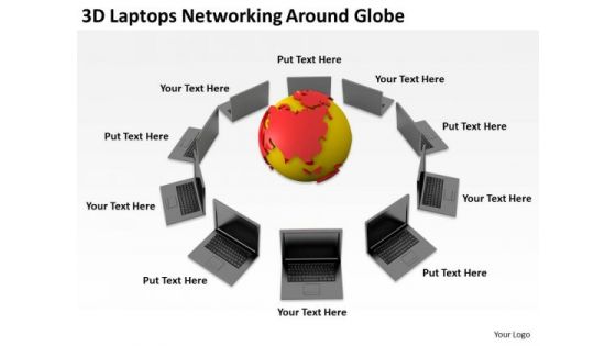 People Business 3d Laptops Networking Around Globe PowerPoint Slides