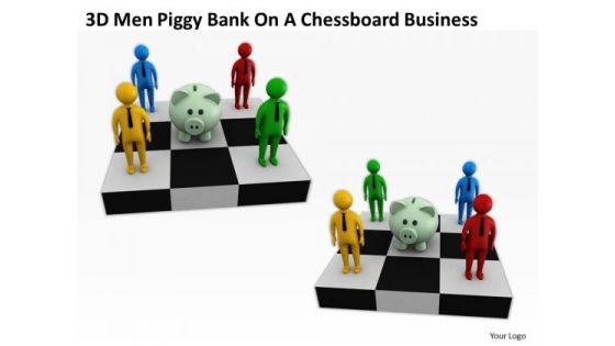 People Business 3d Men Piggy Bank On Chessboard PowerPoint Slides